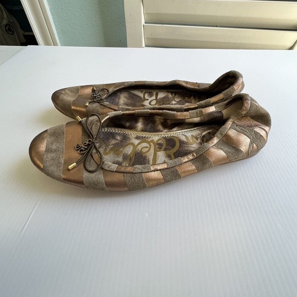 Sam Edelman Ballerina Flats Size 6 Felicia Leather Brown Rose Gold Stripes - Picture 4 of 10